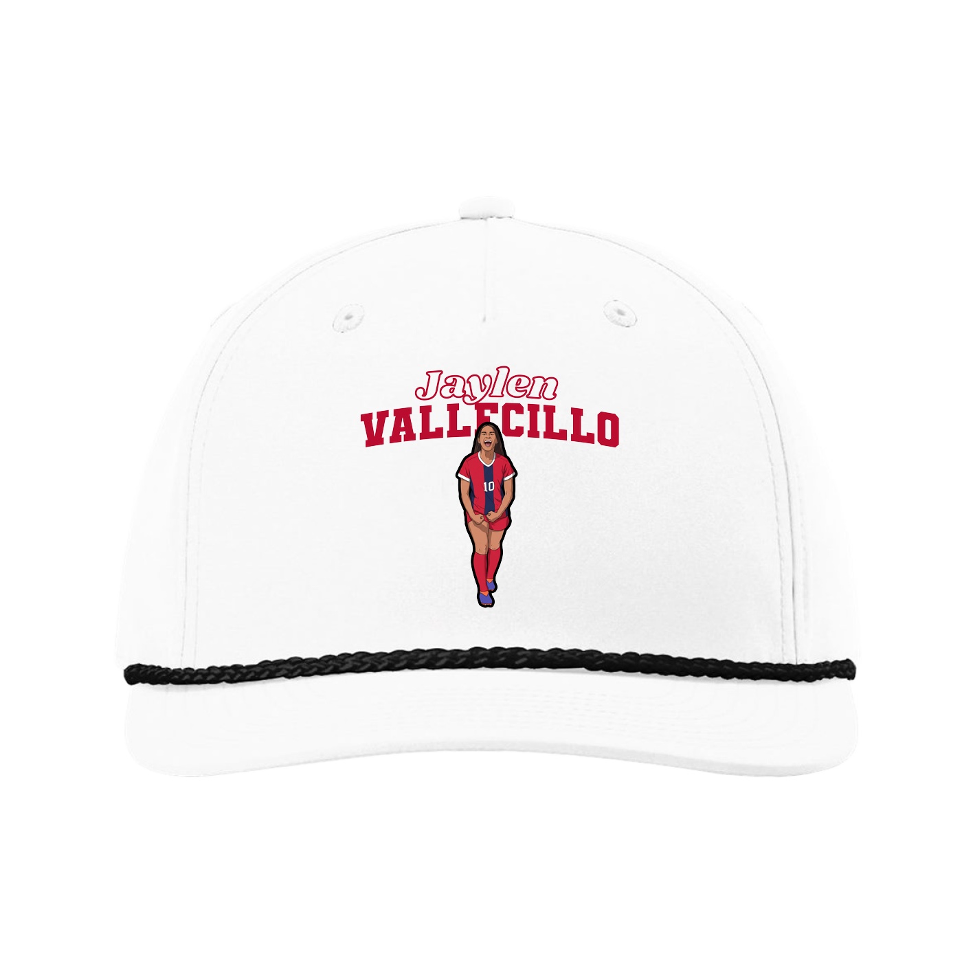 Five-Panel Classic Rope Cap — Name Arch in White