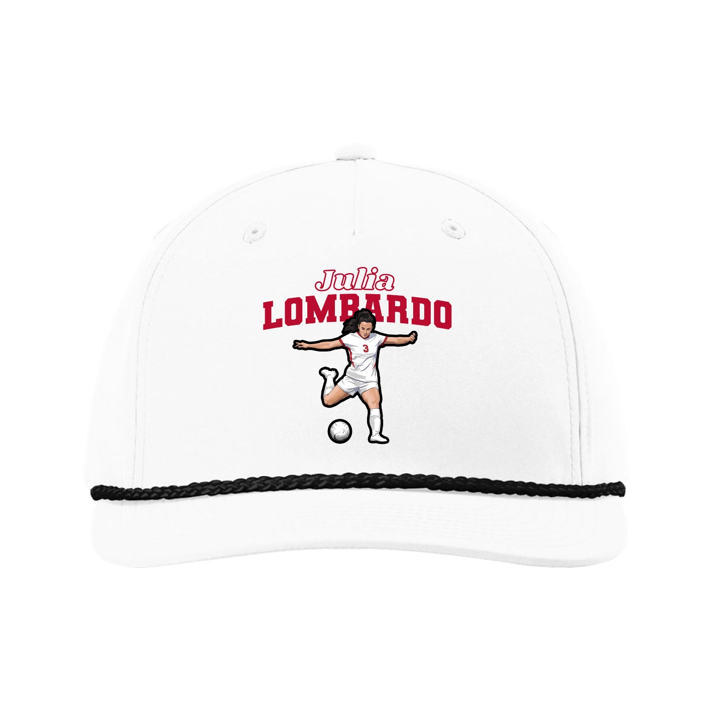 Five-Panel Classic Rope Cap — Name Arch in White