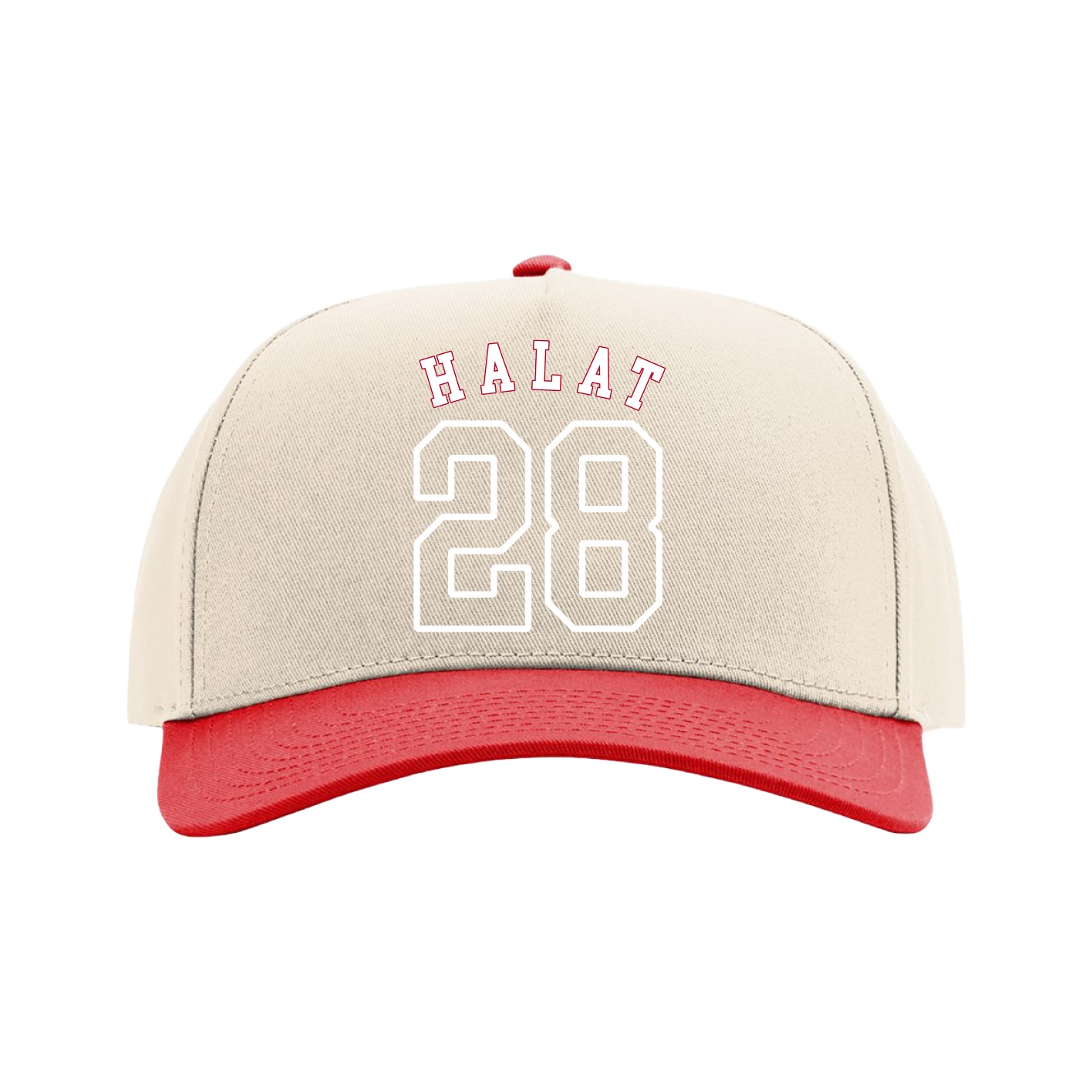 Full Fabric Five-Panel Champ Cap — Shirsey Arch in Cream/Red