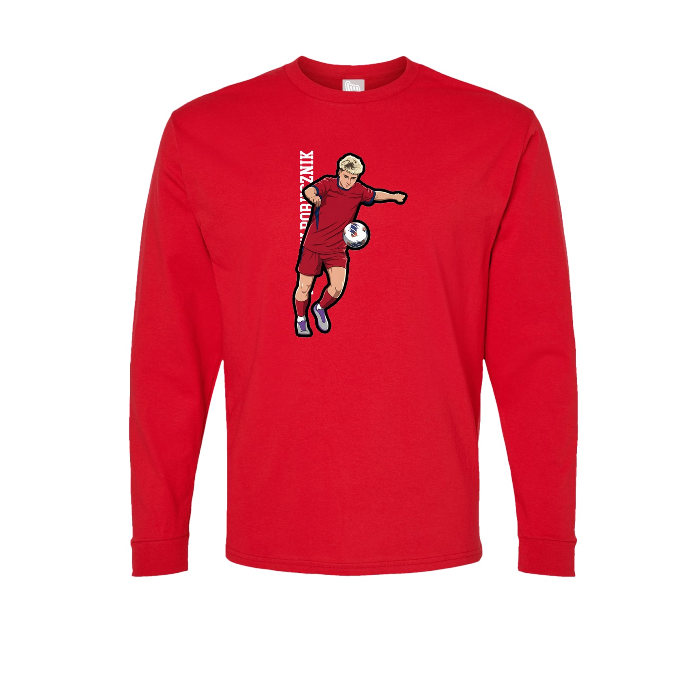 Long Sleeve Tee — Name Vertical in Red