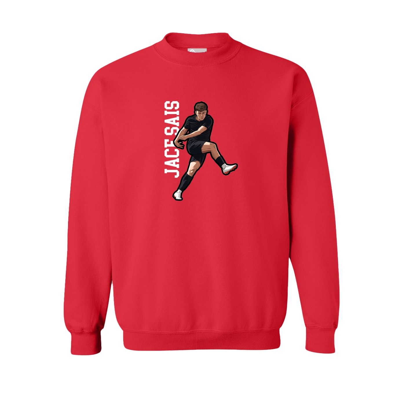 Fleece Crew — Name Vertical in Red