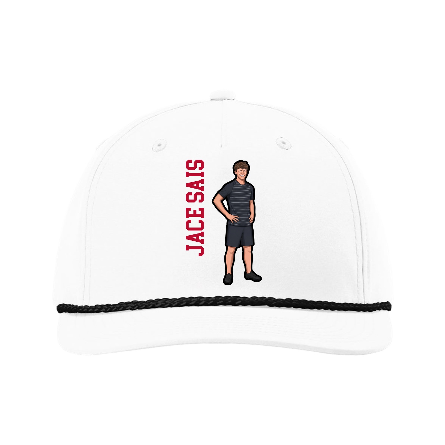 Five-Panel Classic Rope Cap — Name Vertical in White