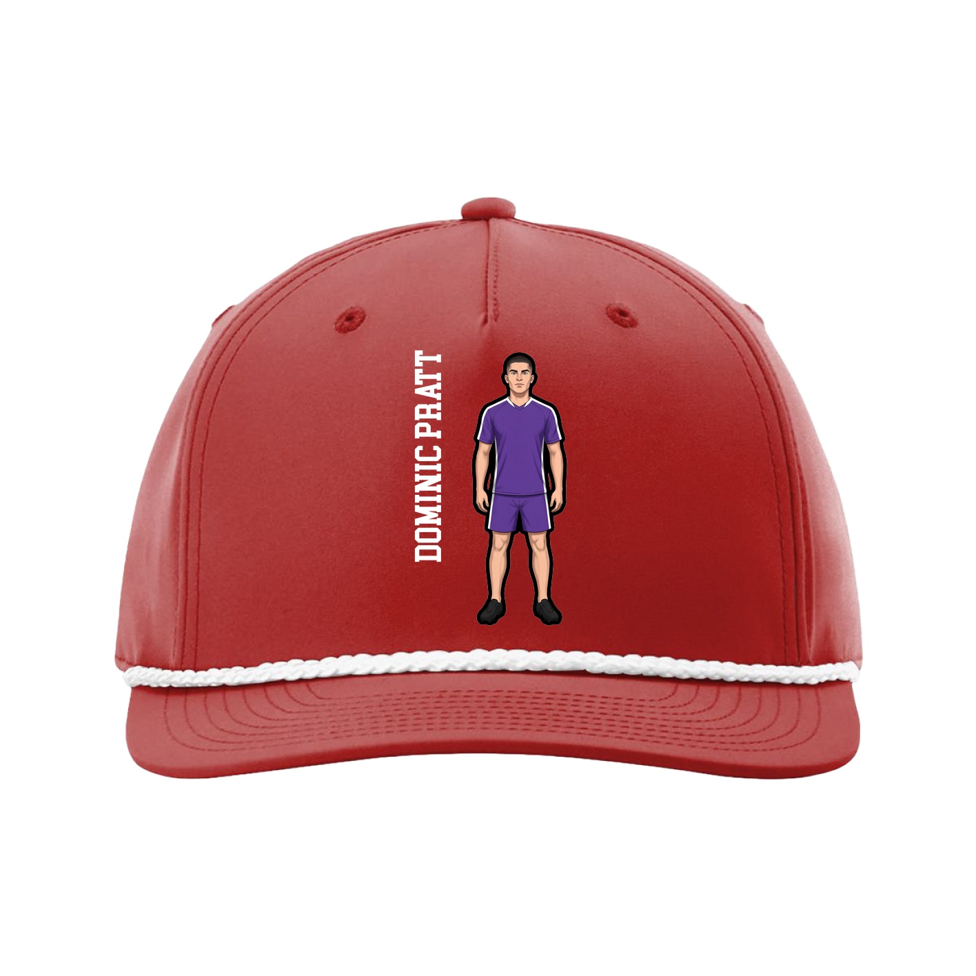 Five-Panel Classic Rope Cap — Name Vertical in Red