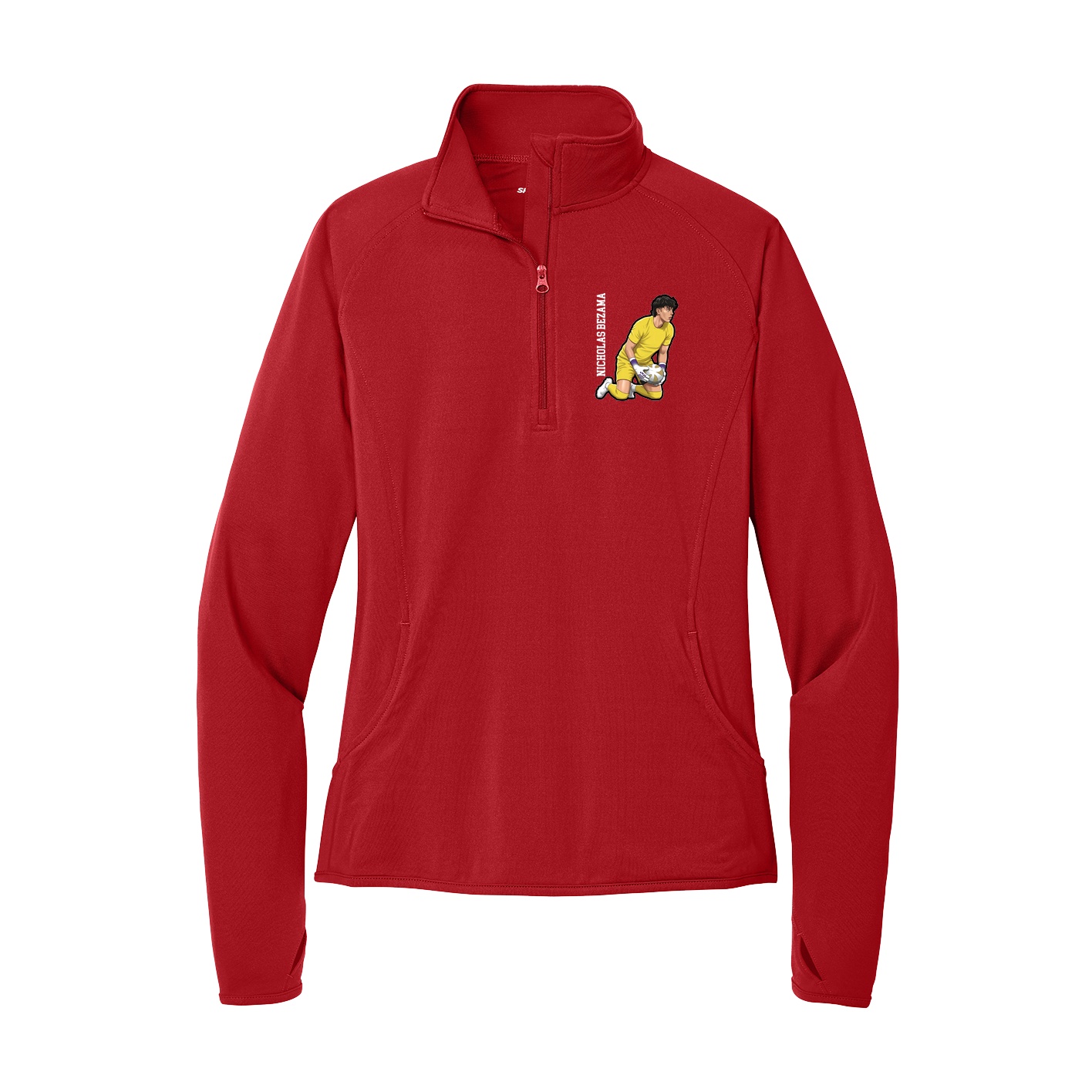 Women's Q-Zip Pullover — Name Vertical in Red