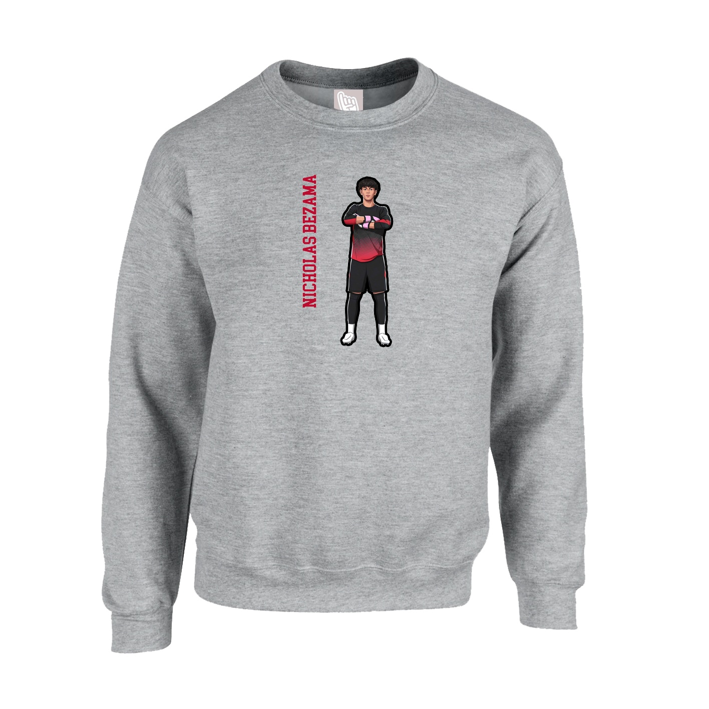 Fleece Crew — Name Vertical in Grey