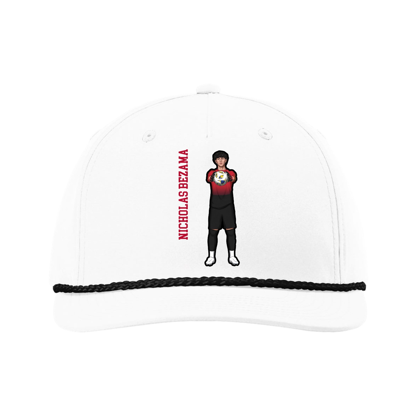 Five-Panel Classic Rope Cap — Name Vertical in White