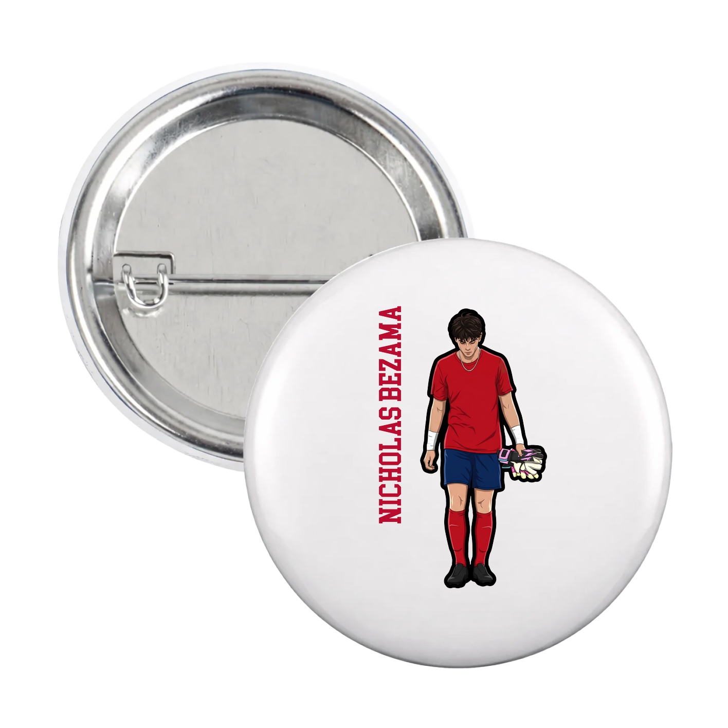 Game Day Button — Name Vertical in White