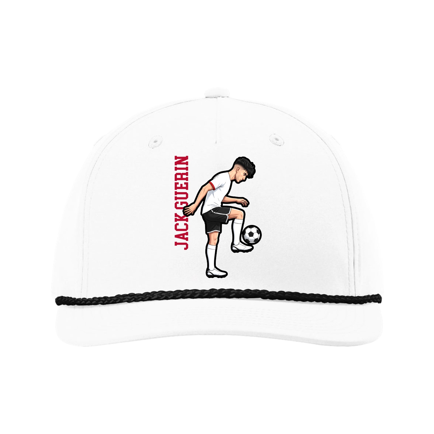 Five-Panel Classic Rope Cap — Name Vertical in White