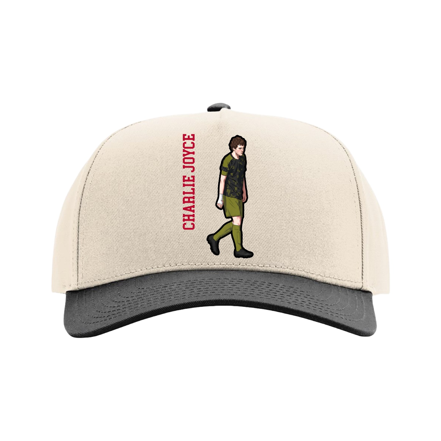 Full Fabric Five-Panel Champ Cap — Name Vertical in Cream/Black