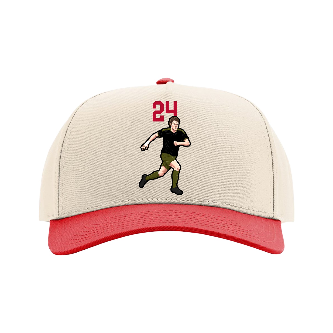Full Fabric Five-Panel Champ Cap — Number Top in Cream/Red