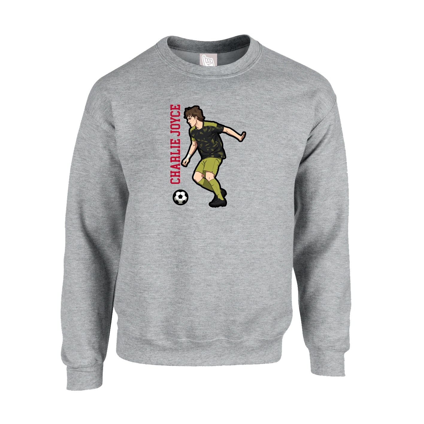 Fleece Crew — Name Vertical in Grey