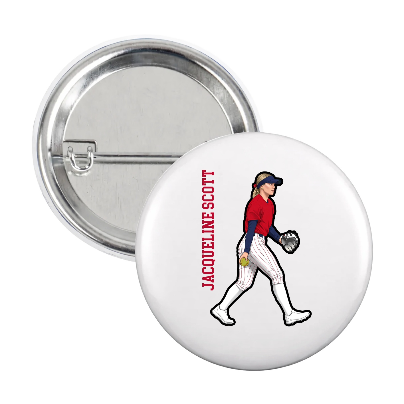 Game Day Button — Name Vertical in White