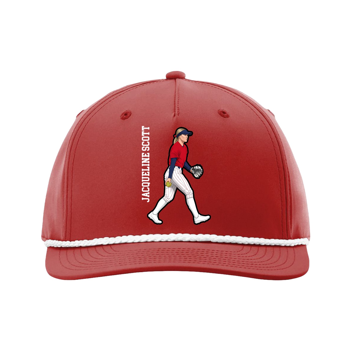 Five-Panel Classic Rope Cap — Name Vertical in Red