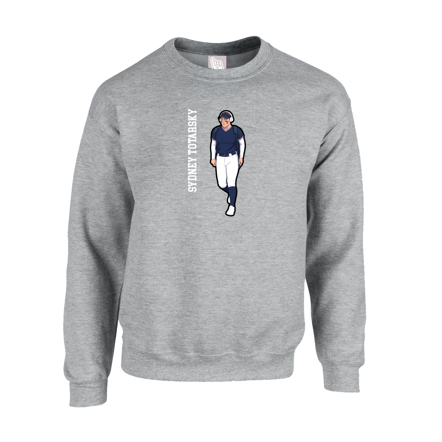 Fleece Crew — Name Vertical in Grey
