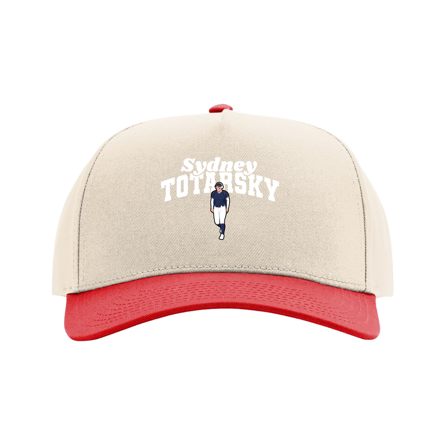 Full Fabric Five-Panel Champ Cap — Signature Arch in Cream/Red
