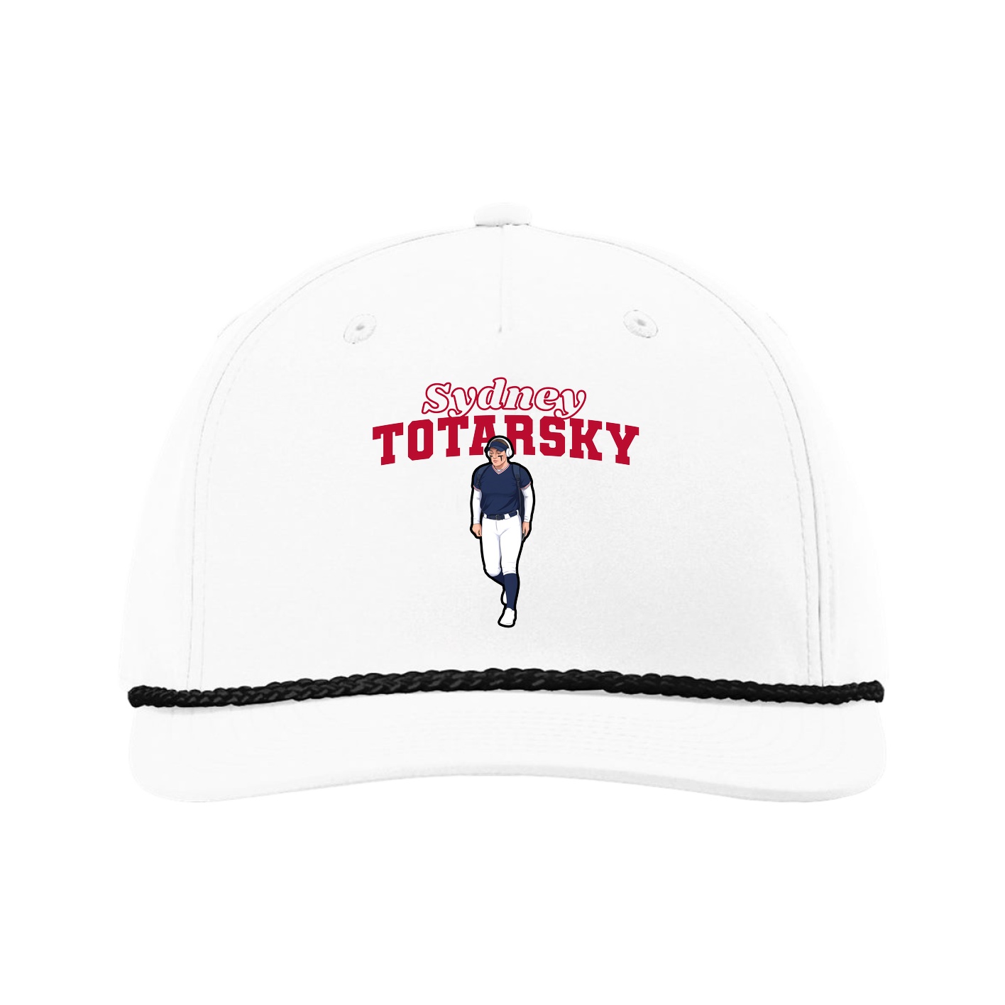 Five-Panel Classic Rope Cap — Name Arch in White