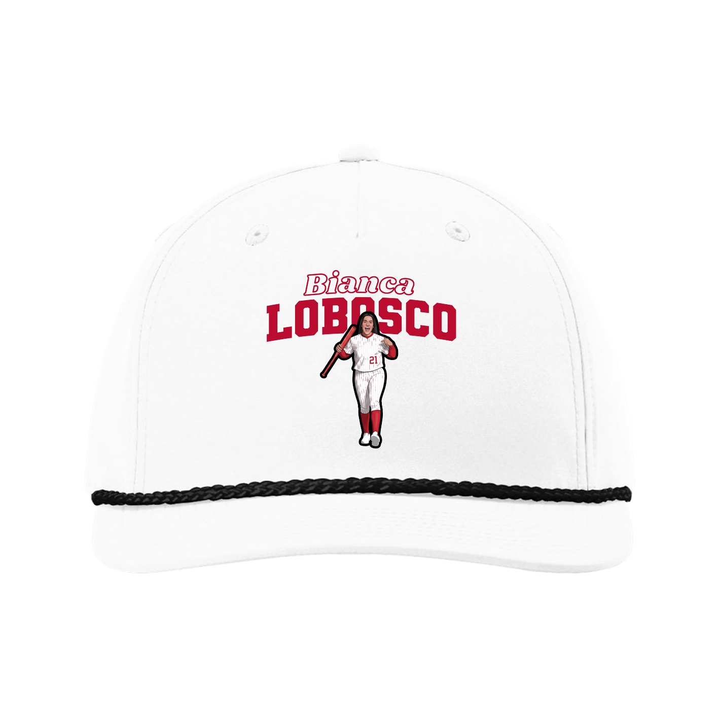 Five-Panel Classic Rope Cap — Name Arch in White