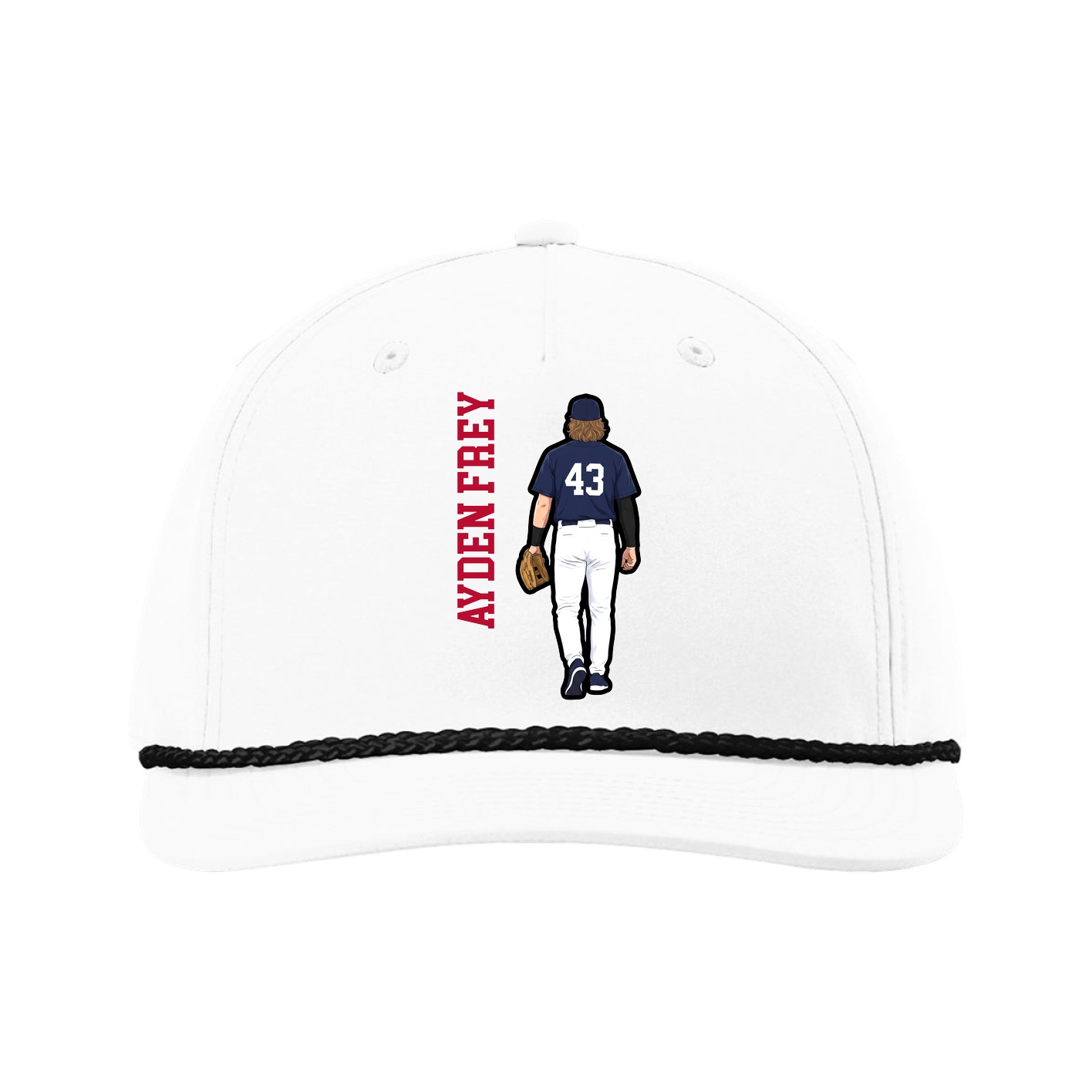 Five-Panel Classic Rope Cap — Name Vertical in White
