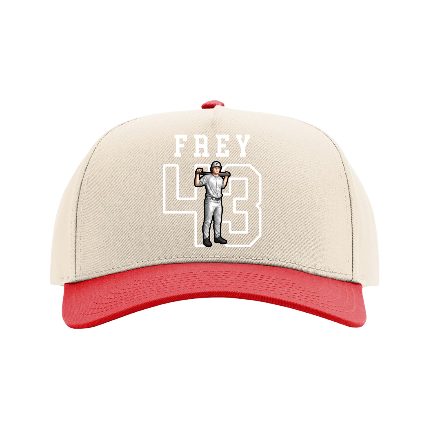 Full Fabric Five-Panel Champ Cap — Shirsey in Cream/Red