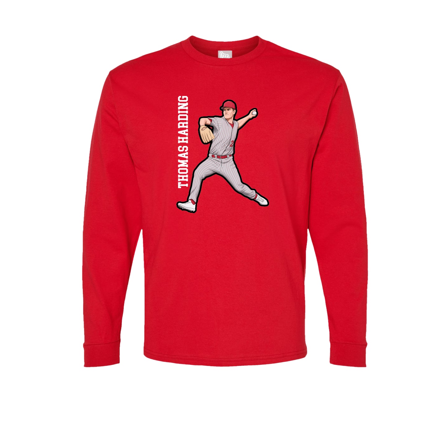 Long Sleeve Tee — Name Vertical in Red