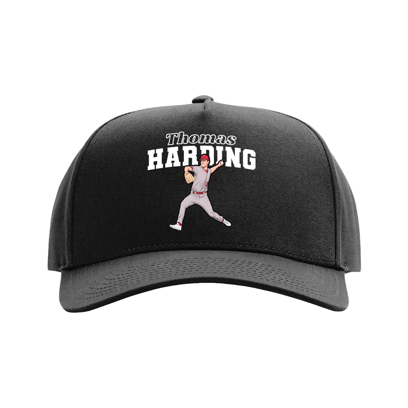 Full Fabric Five-Panel Champ Cap — Name Arch in Black
