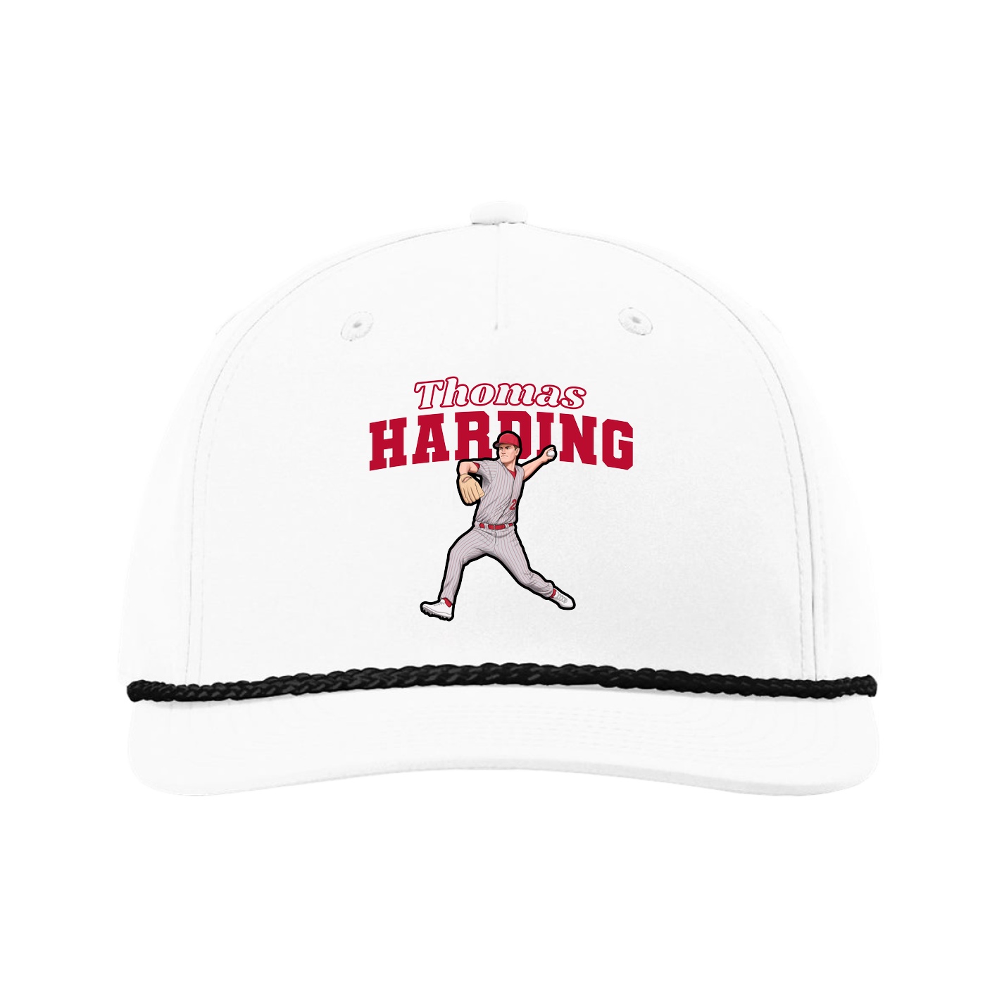 Five-Panel Classic Rope Cap — Name Arch in White
