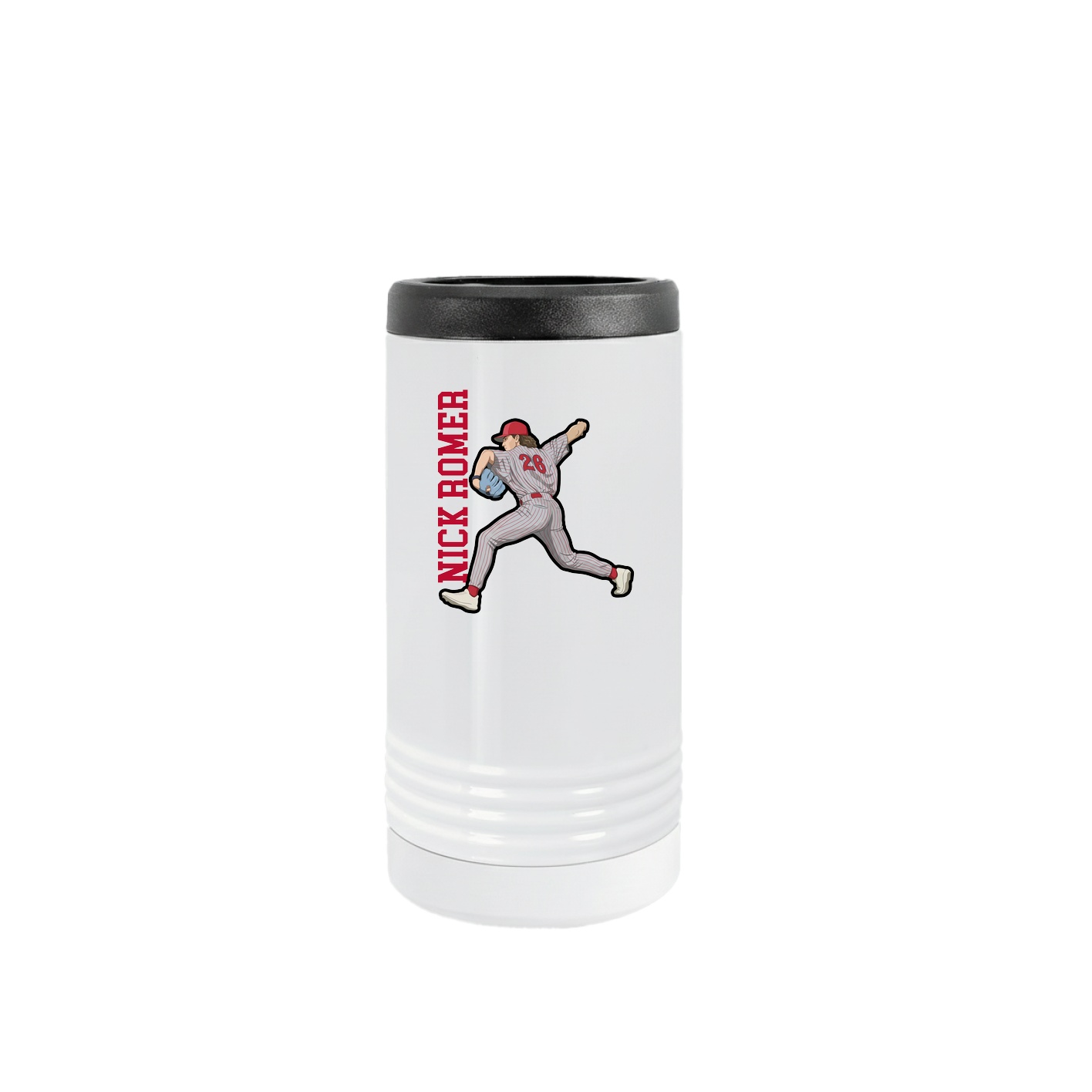 Slim Beverage Holder — Name Vertical in White