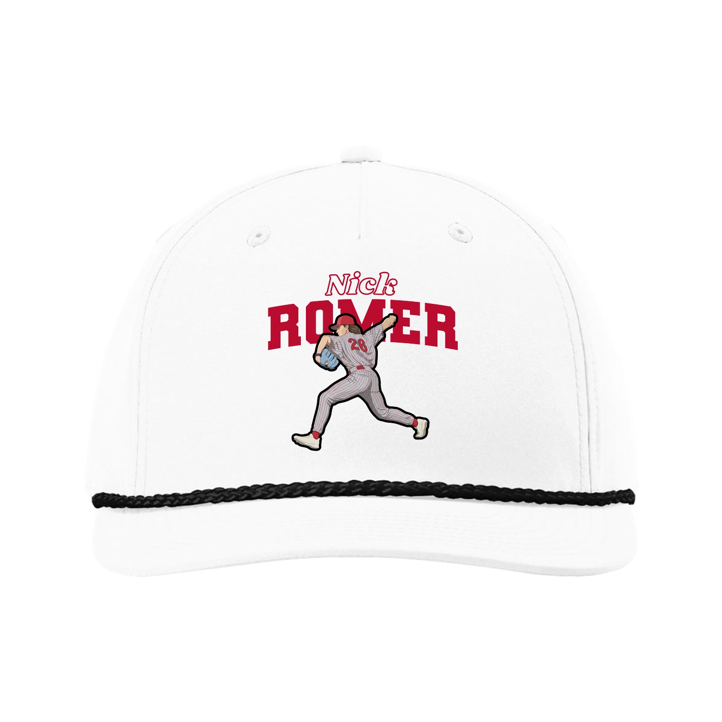 Five-Panel Classic Rope Cap — Name Arch in White