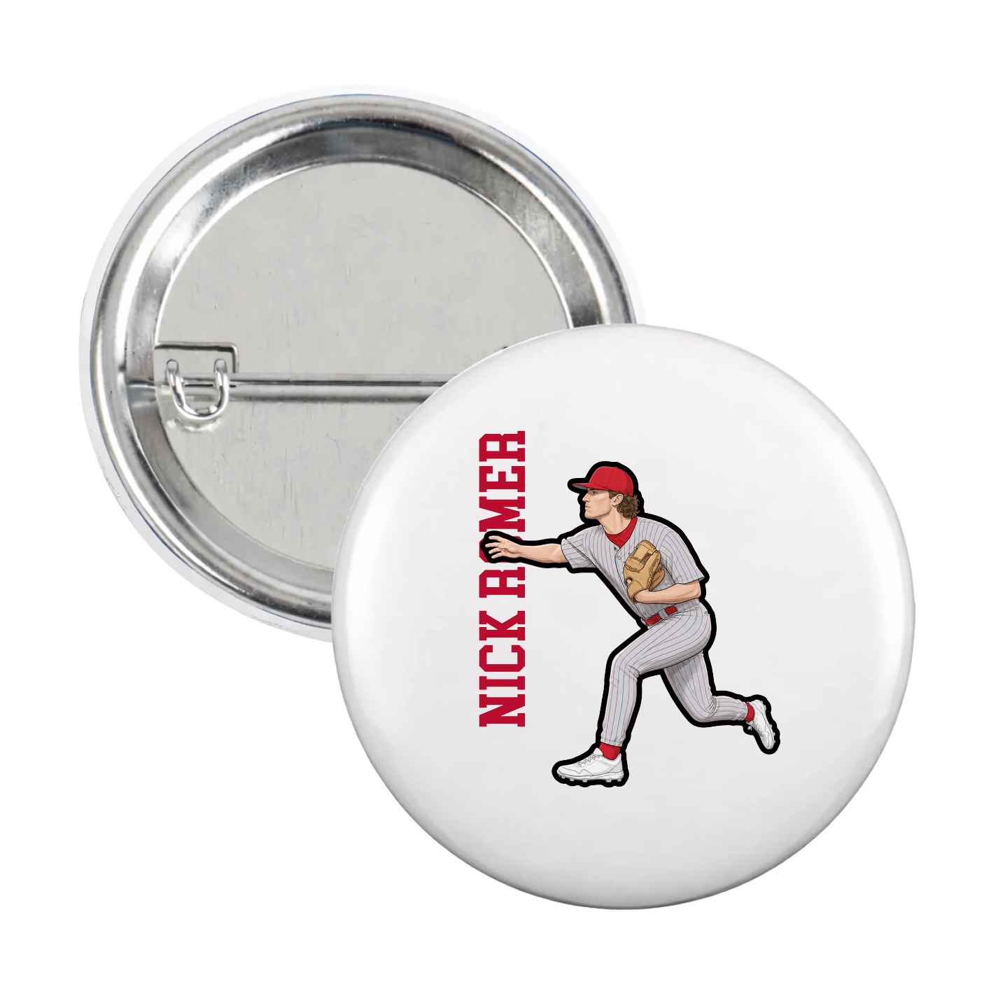 Game Day Button — Name Vertical in White