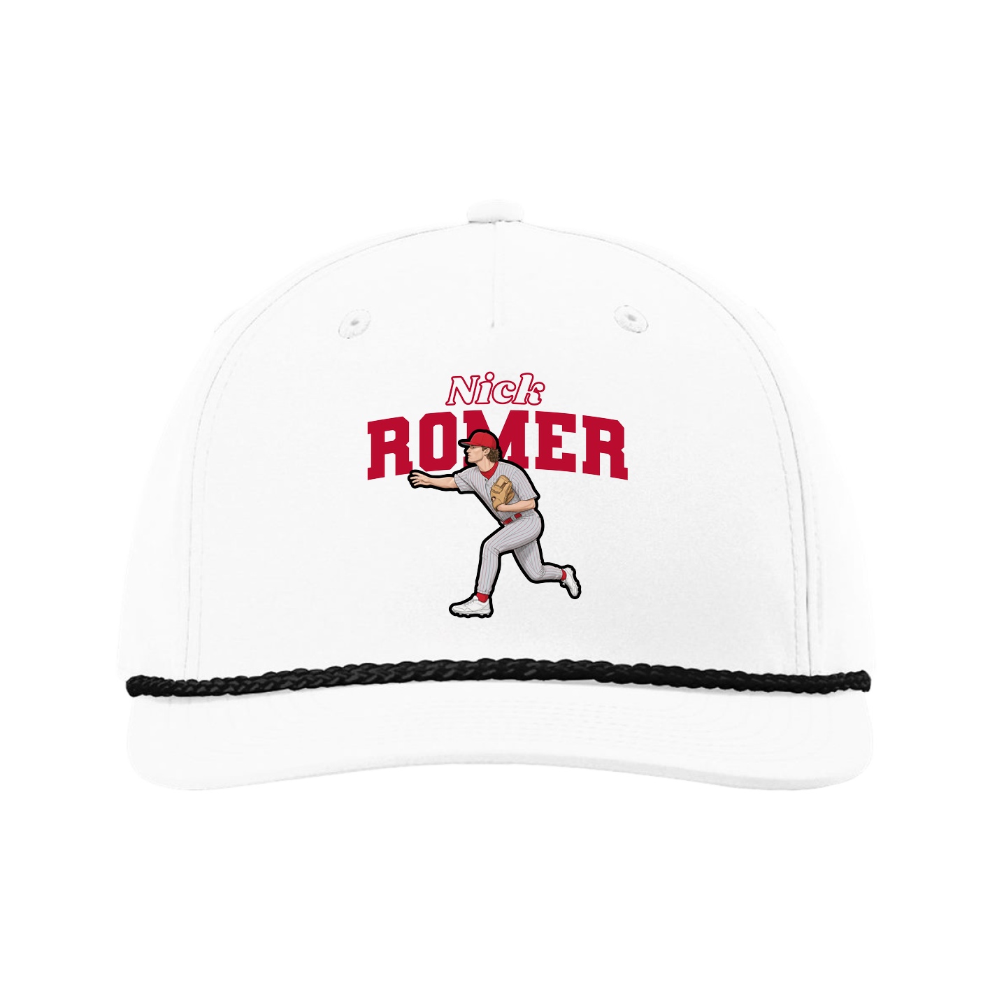 Five-Panel Classic Rope Cap — Name Arch in White