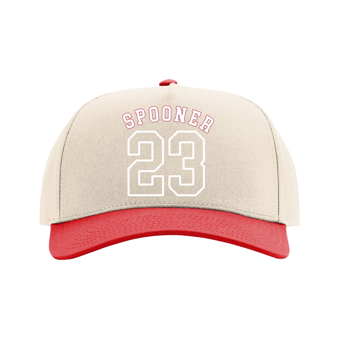 Full Fabric Five-Panel Champ Cap — Shirsey Arch in Cream/Red