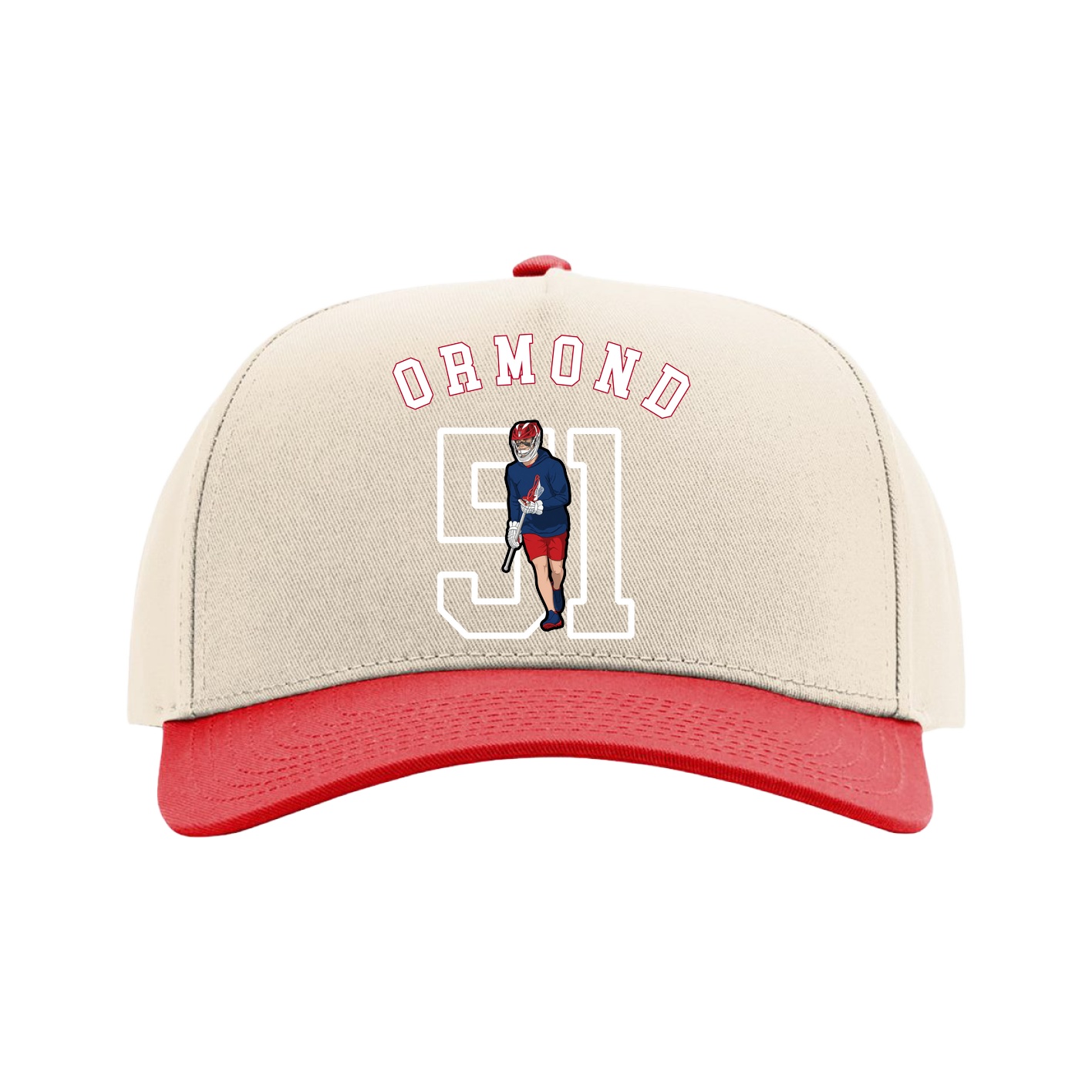 Full Fabric Five-Panel Champ Cap — Shirsey Arch in Cream/Red