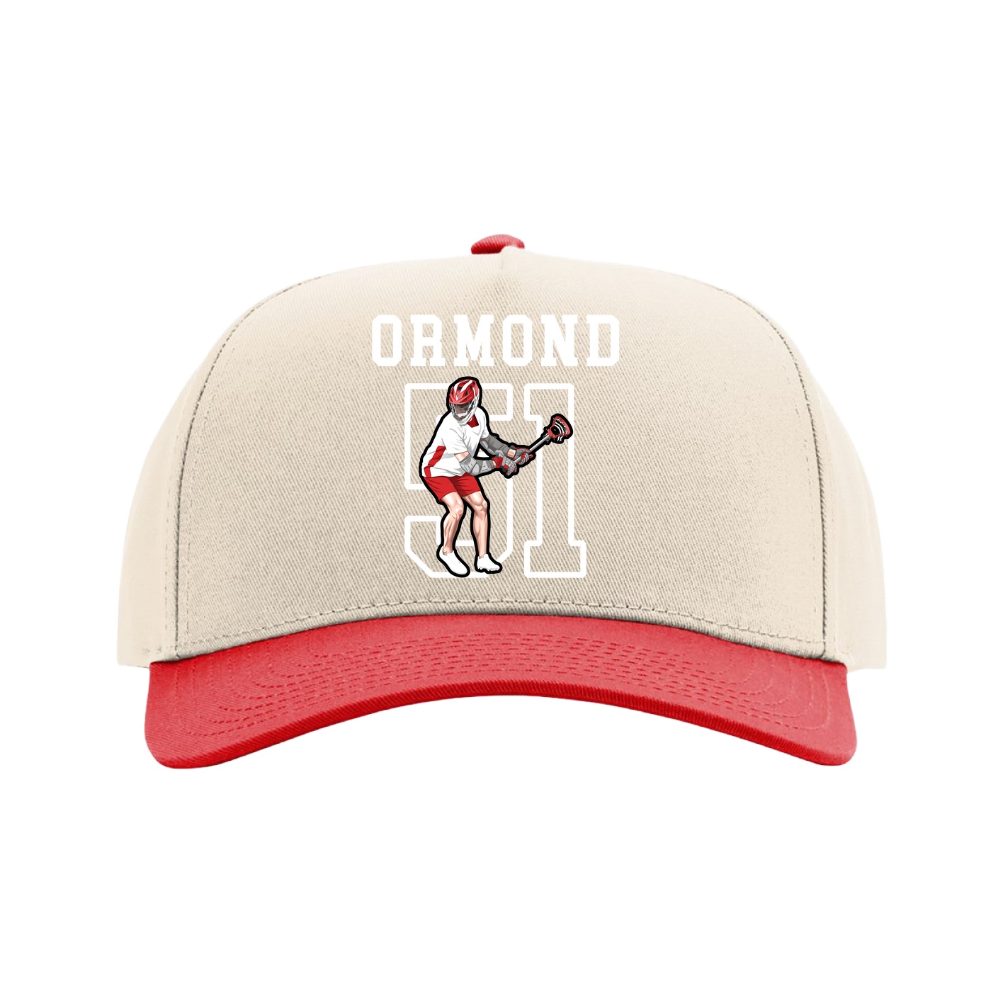 Full Fabric Five-Panel Champ Cap — Shirsey in Cream/Red