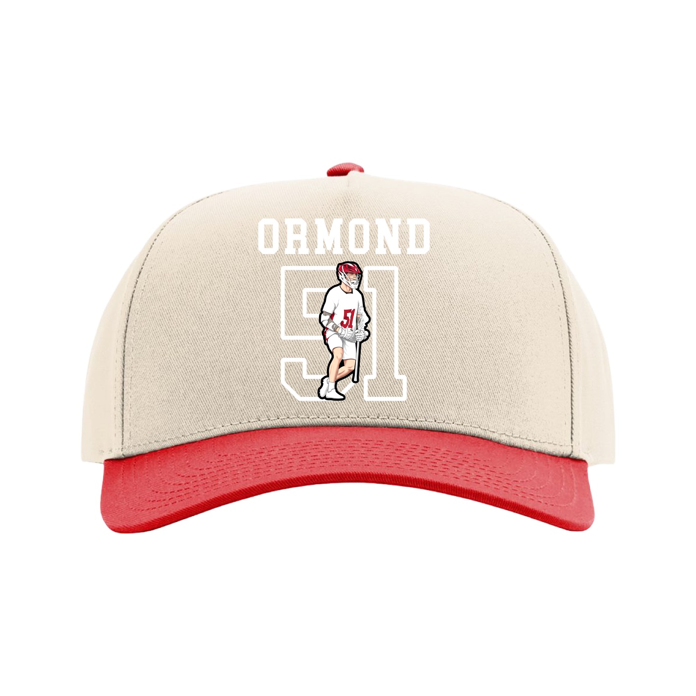 Full Fabric Five-Panel Champ Cap — Shirsey in Cream/Red