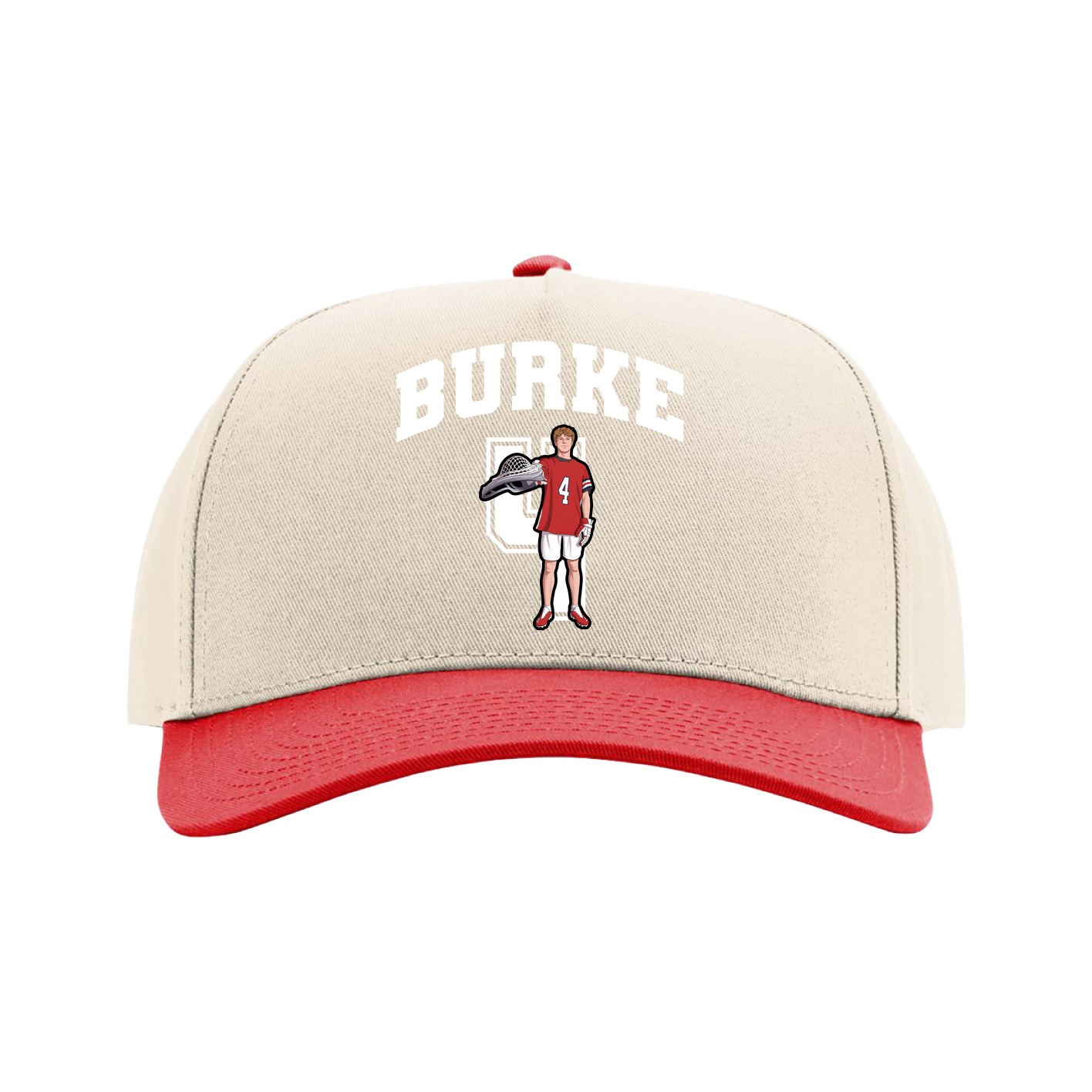 Full Fabric Five-Panel Champ Cap — Number in Cream/Red
