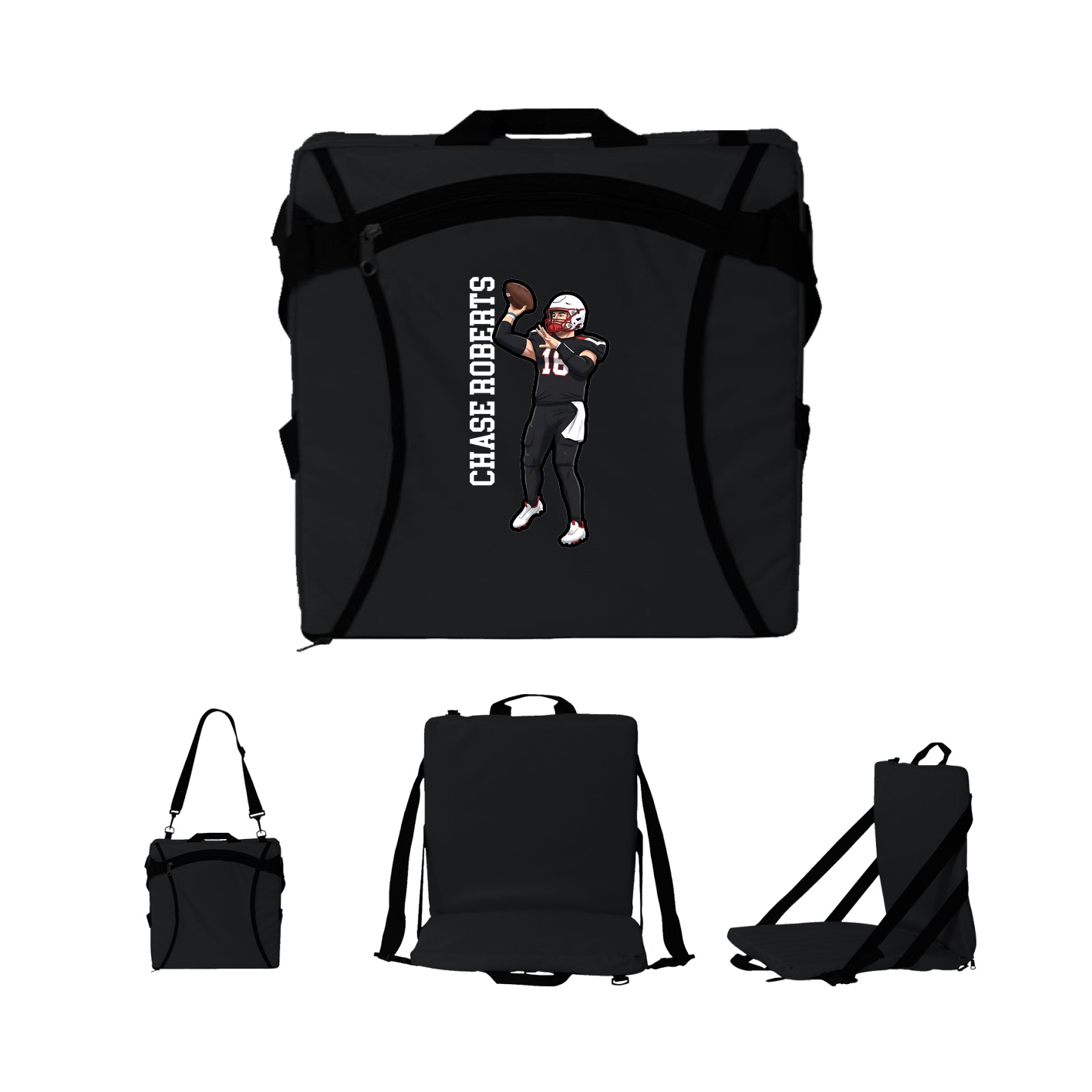 Folding Stadium Seat — Name Vertical in Black