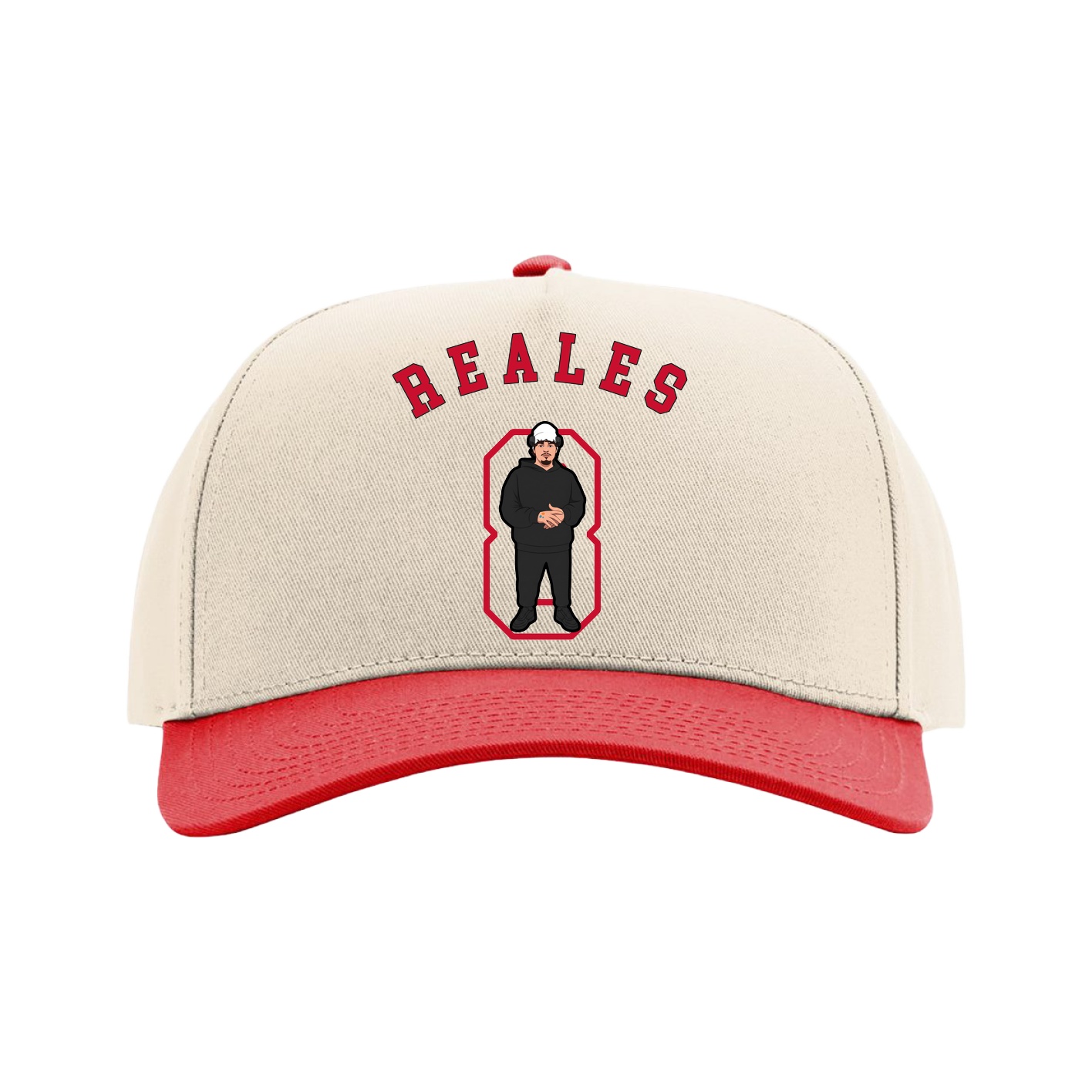 Full Fabric Five-Panel Champ Cap — Shirsey Arch in Cream/Red
