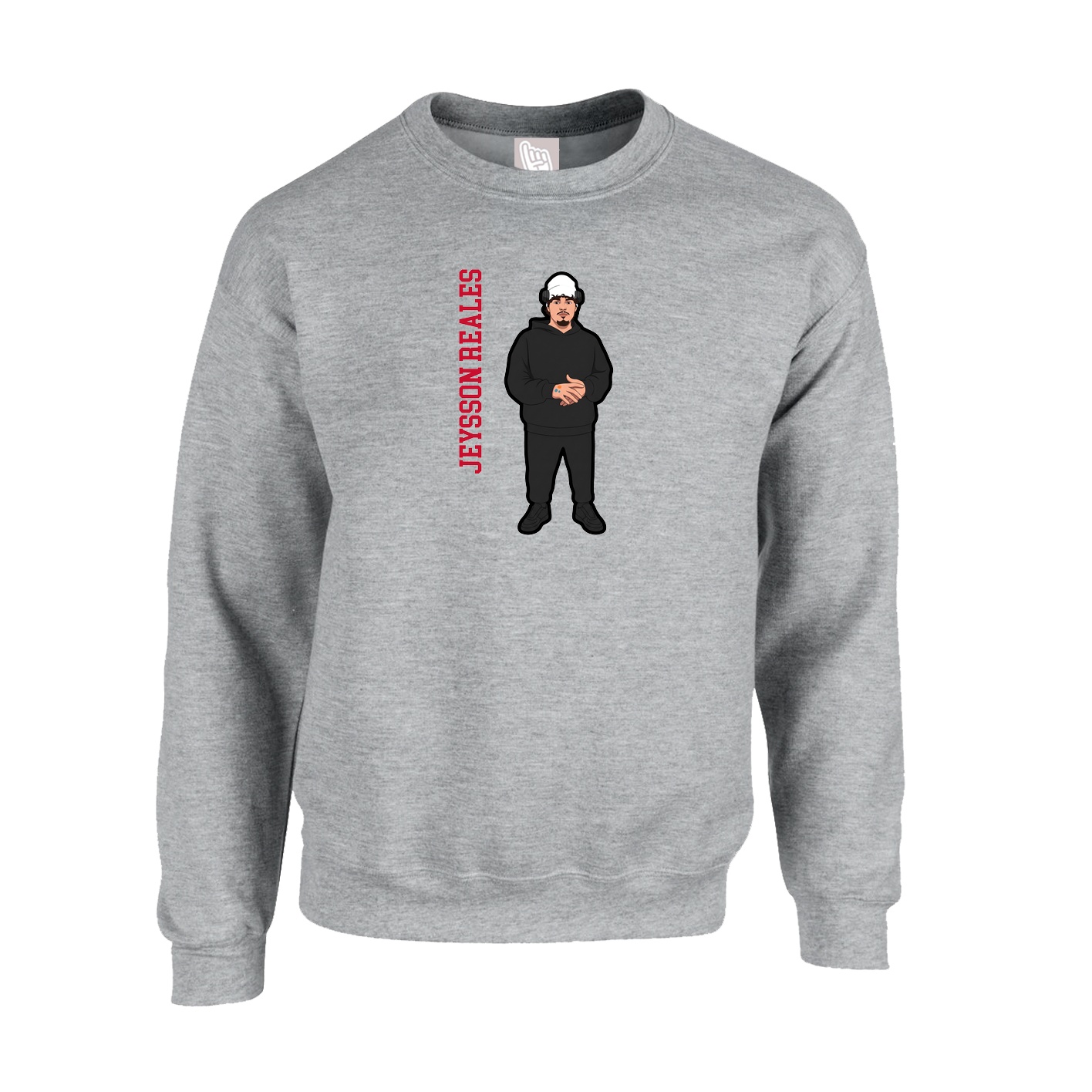 Fleece Crew — Name Vertical in Grey