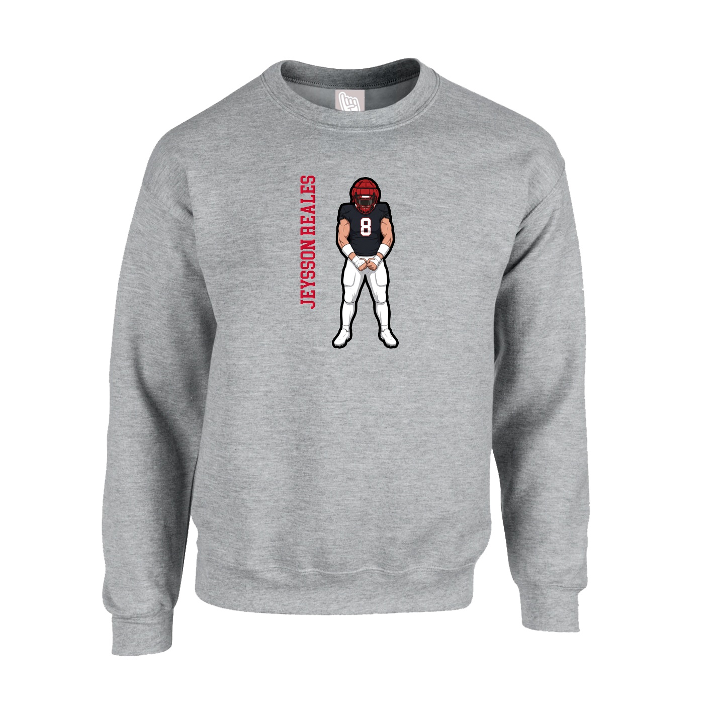 Fleece Crew — Name Vertical in Grey