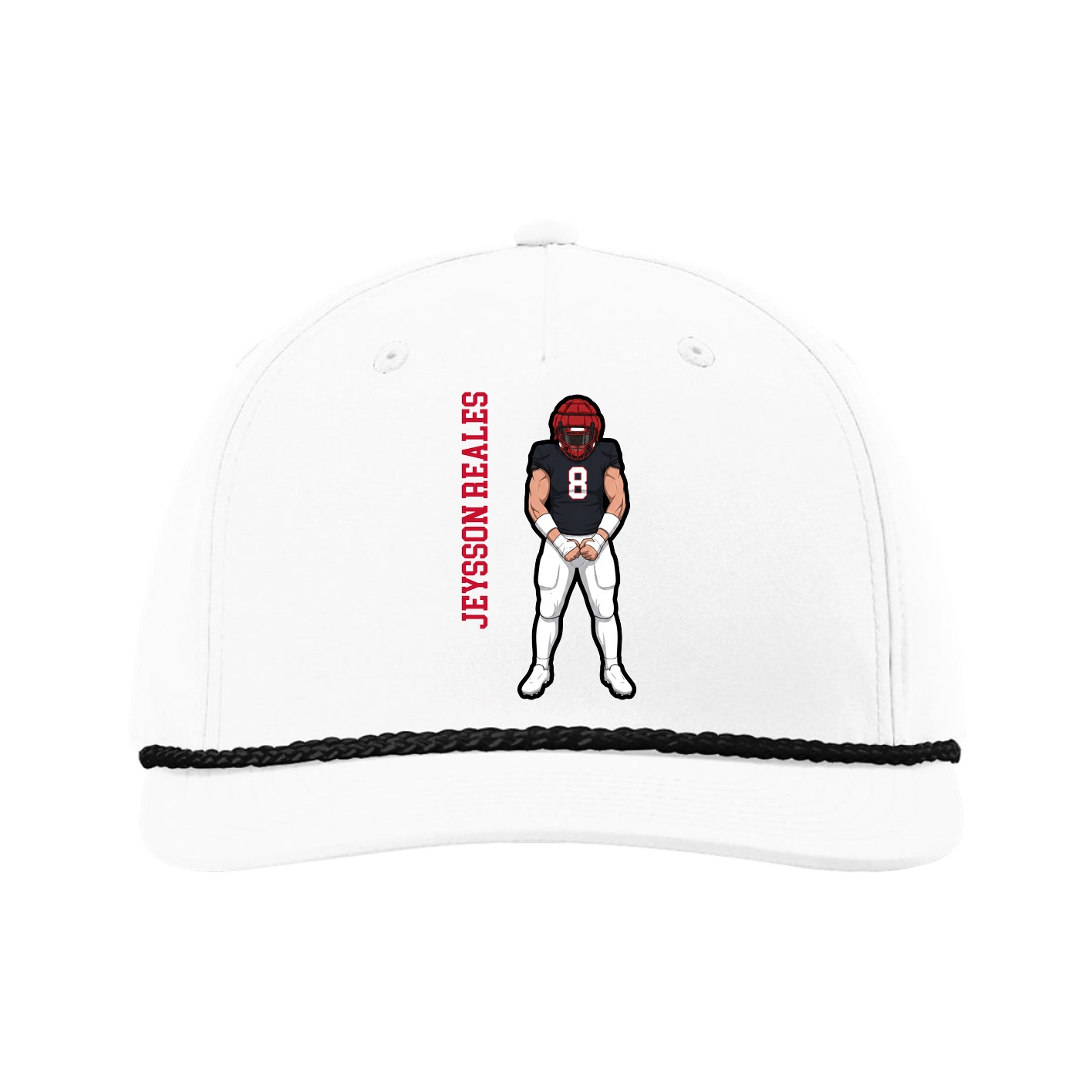 Five-Panel Classic Rope Cap — Name Vertical in White