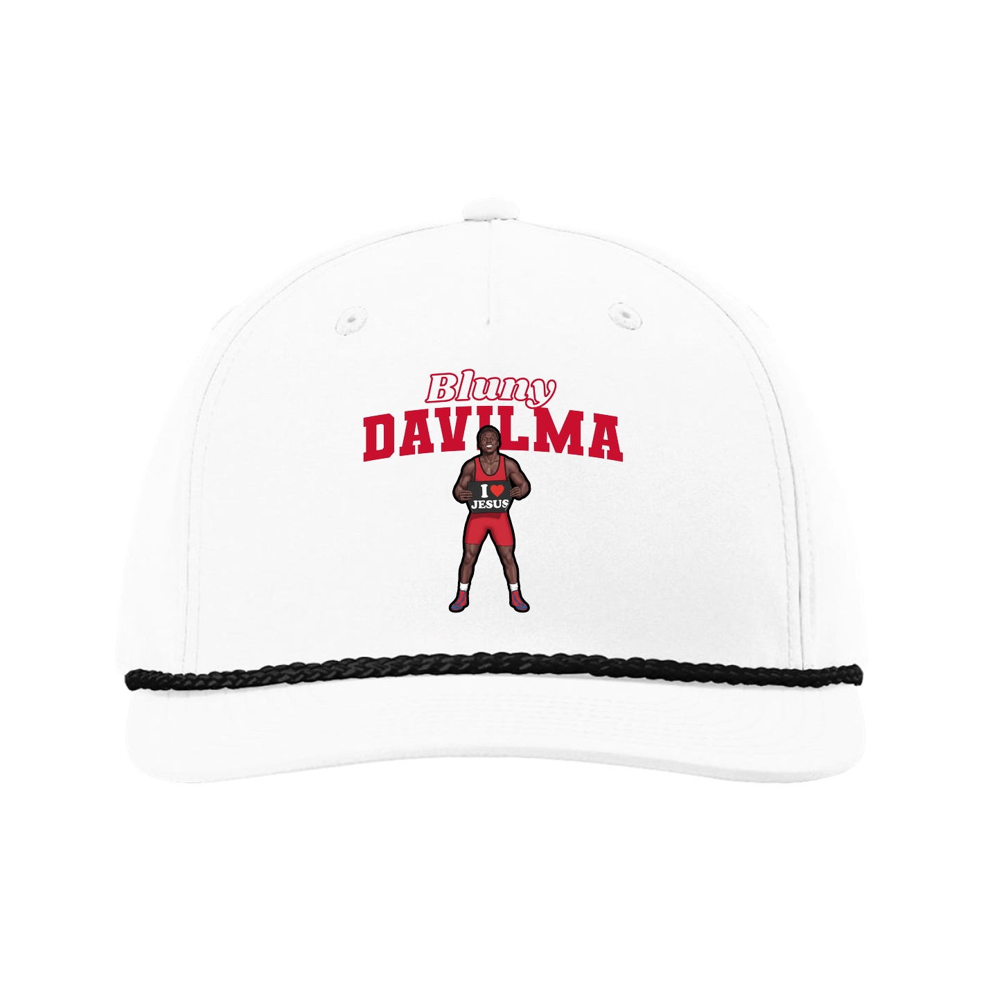 Five-Panel Classic Rope Cap — Name Arch in White