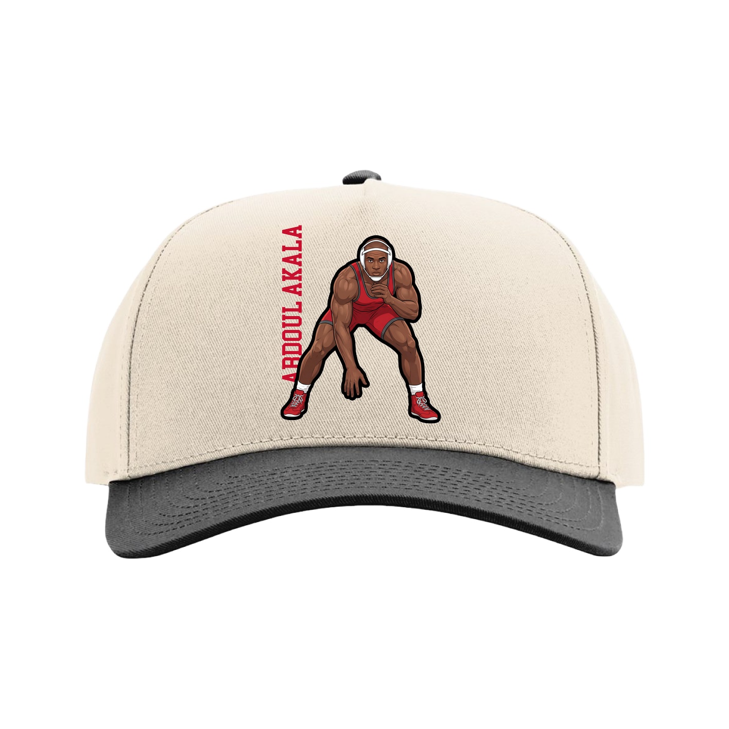 Full Fabric Five-Panel Champ Cap — Name Vertical in Cream/Black