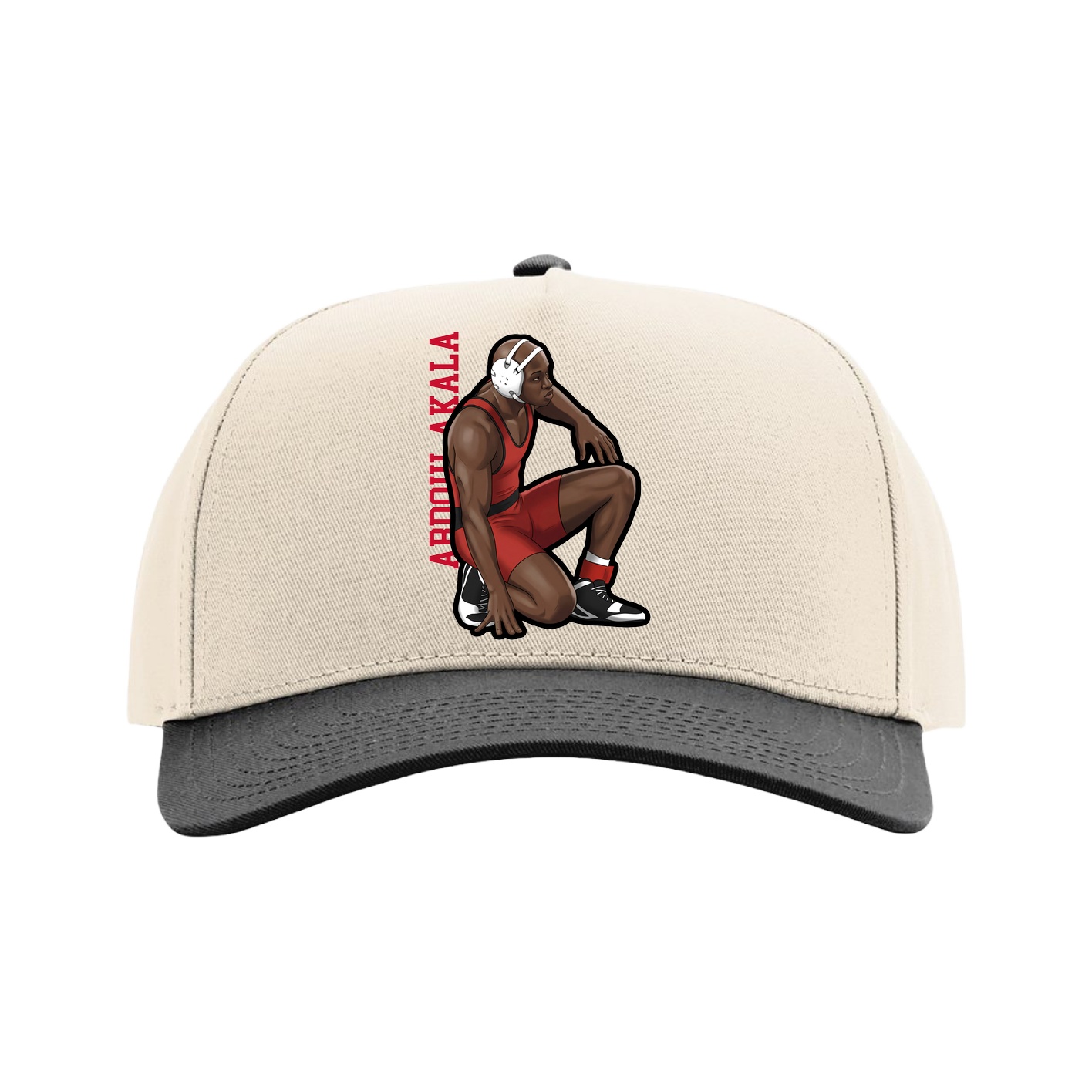 Full Fabric Five-Panel Champ Cap — Name Vertical in Cream/Black