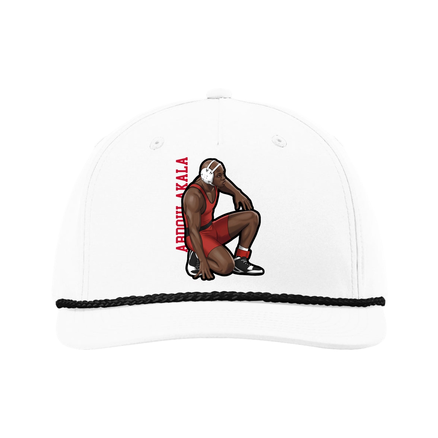 Five-Panel Classic Rope Cap — Name Vertical in White
