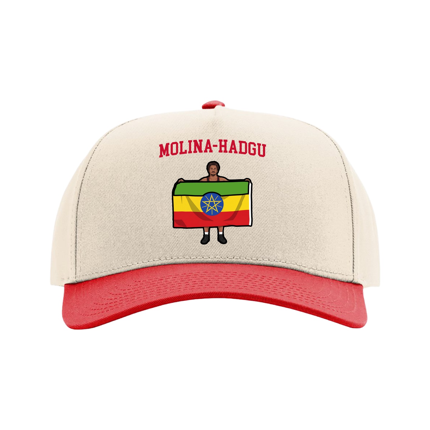 Full Fabric Five-Panel Champ Cap — Shirsey in Cream/Red