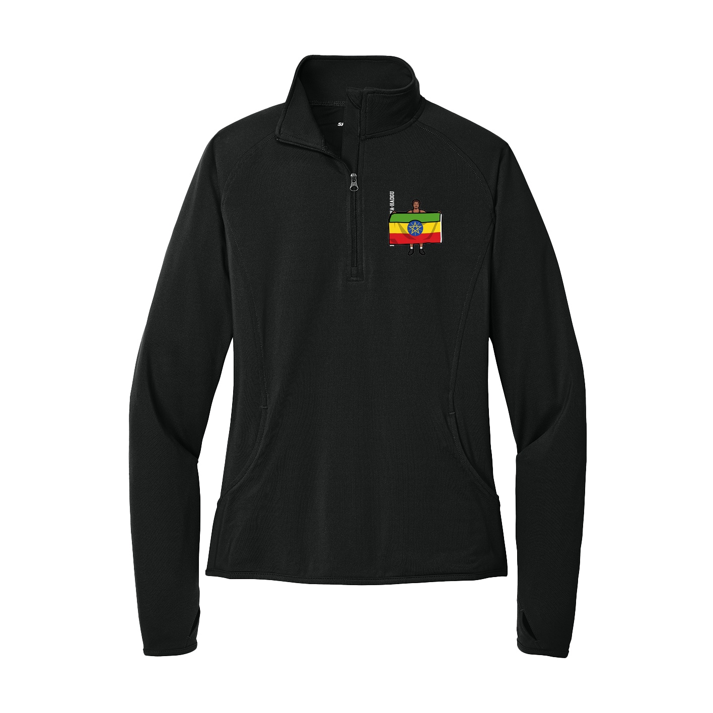 Women's Q-Zip Pullover — Name Vertical in Black