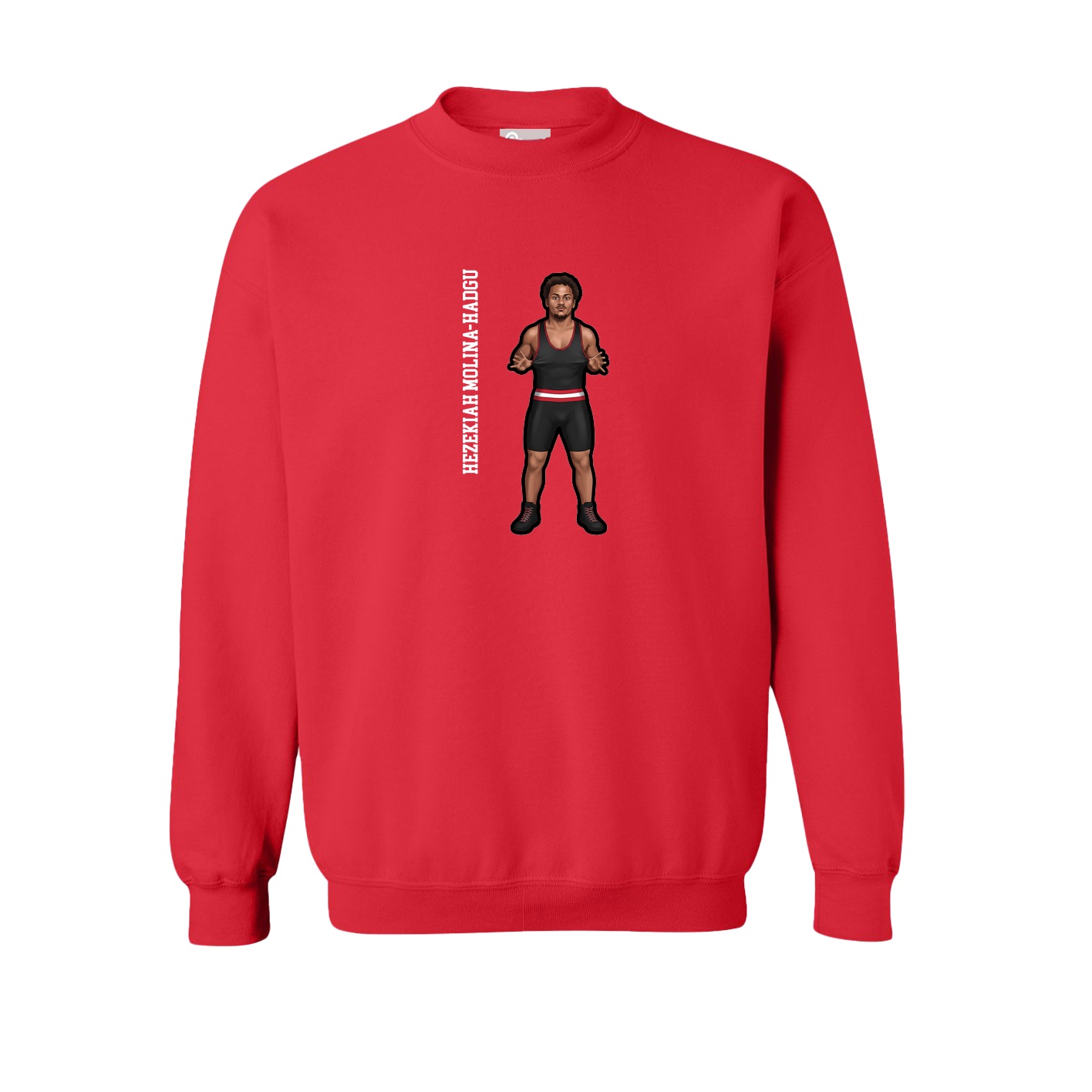 Fleece Crew — Name Vertical in Red