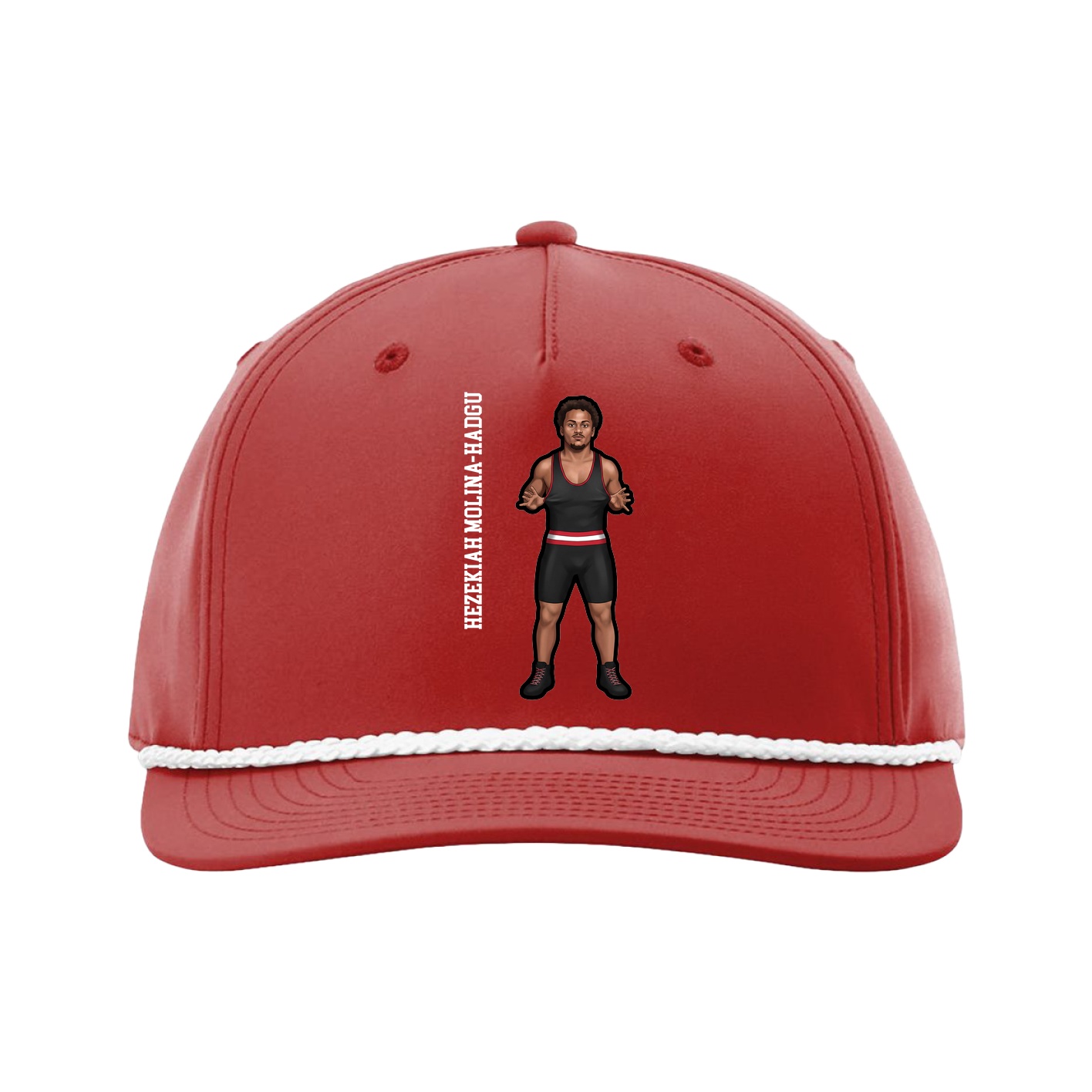 Five-Panel Classic Rope Cap — Name Vertical in Red