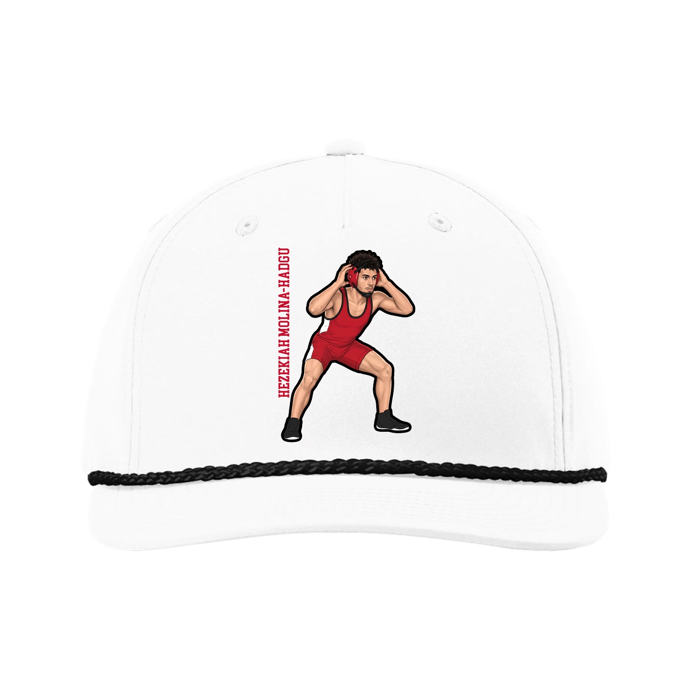 Five-Panel Classic Rope Cap — Name Vertical in White