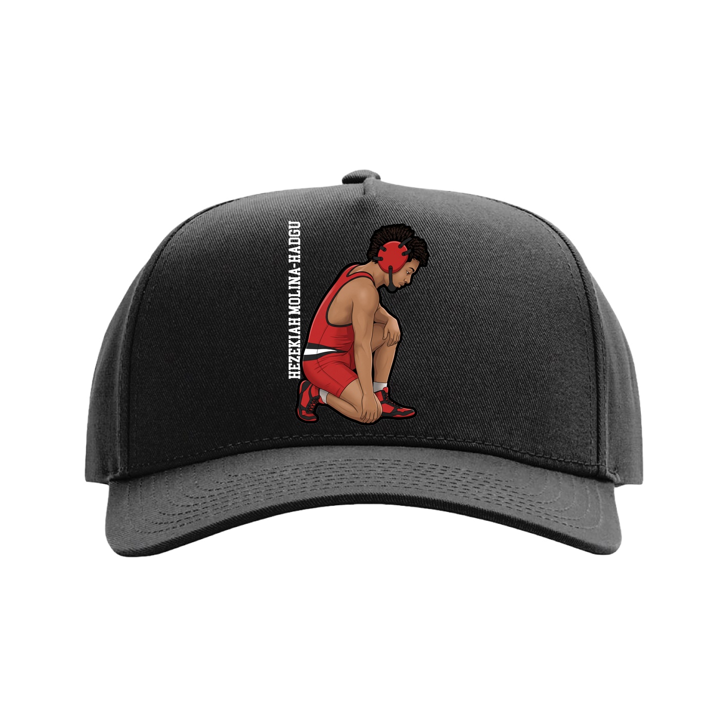 Full Fabric Five-Panel Champ Cap — Name Vertical in Black